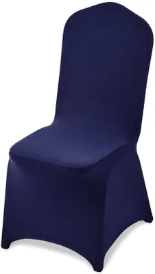 Immagine prodotto di Copri sedie Unyqoos® confezione da 50 pezzi – blu navy, lavabili ed elastiche (95% poliestere, 5% Spandex) ideali per eventi, banchetti e feste