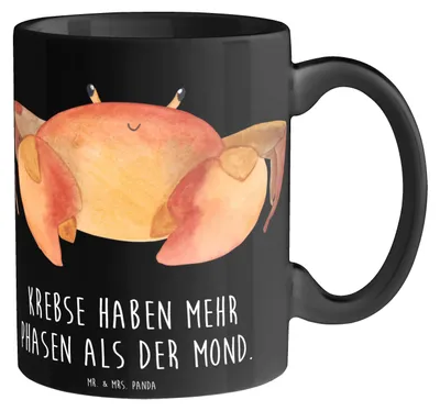 Produktbild von Mr. & Mrs. Panda Tasse Krebs Phasen - Schwarz - Geschenk, schöne, Keramiktasse, Tierkreiszeichen, fürsorglich, Geschenke Astrologie, Sternzeichen, sensible, Pott, Mond