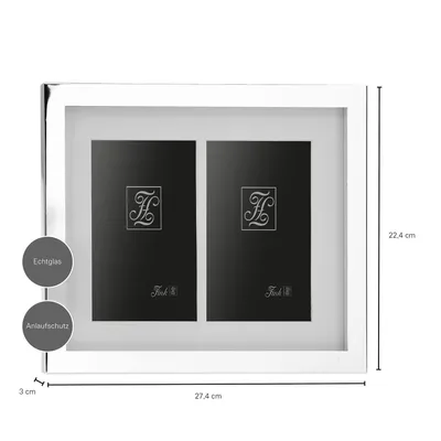 A white double picture frame with two black inserts, shown against a white background. Dimensions are indicated by measurement lines and text.