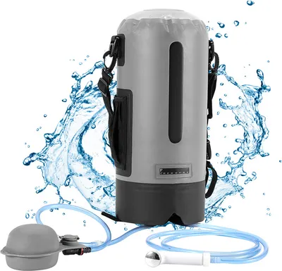 Produktbild von TolleTour Campingdusche, 12L Camping-Dusche für Camping Reisen Garten, Gartendusche mit Fusspumpe (Grau)