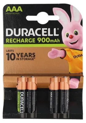 Produktbild von Duracell Recharge Ultra AAA Akku NiMH Micro mit bis zu 850mAh bis 900mAh Kapazität, 4er
