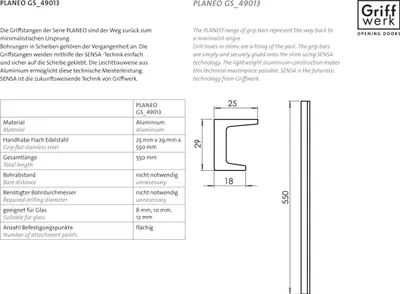 Produktbild von GRIFFWERK Griffstangenpaar PLANEO GS_49013 55 cm Graphitschwarz