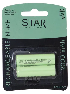 Zdjęcie produktu dla Star Trading 12.478-02-2, Bateria do ponownego naładowania, AA, Niklowo-metalowo-wodorkowa (NiMH), 1,2 V, 2 szt., Zielony