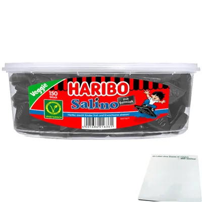 Produktbild von Haribo Salino Lakritzrauten mit Salmiak (150 Stck. Runddose) + usy Block