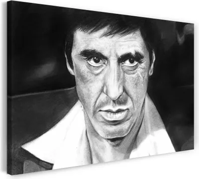 Produktbild von Leinwandbild (100x70cm): Filmplakat Filmmotiv Scarface Tony Montana künstlerisch nachbearbeitet, echter Holz-Keilrahmen inkl. Aufhänger, handgefertigt in Deutschland