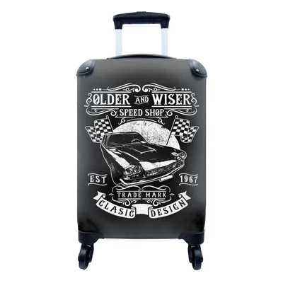 Produktbild von MuchoWow® Koffer Handgepäck Trolley Rollkoffer Kleine Reisekoffer mit 4 Rollen - Mancave - Auto - Flagge - Retro - Cabin Size < 55x40x23 cm & 55x40x20 cm - Fotokoffer - Kabinenkoffer - Boardgepäck - Reise-Box - Reisekoffer - Reisegepäck - Koffer mit Bild - Trolley für Kinder