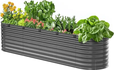 Zdjęcie produktu dla Podwyższona metalowa donica VEVOR, 240 x 60 x 56 cm, ocynkowana donica zewnętrzna z otwartą podstawą, odpowiednia do uprawy warzyw i kwiatów, ciemnoszara