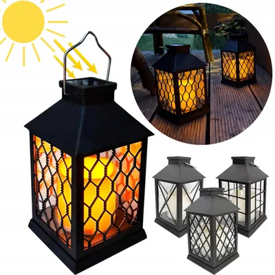 Image de Lanterne solaire LED noire, lumière chaude, lampe décorative pour jardin