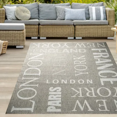 Produktbild von Küchenläufer Flachgewebe Teppich Sisal Optik modernes Design Städte New York London Paris City Grau Weiß Größe - 60 x 110 cm