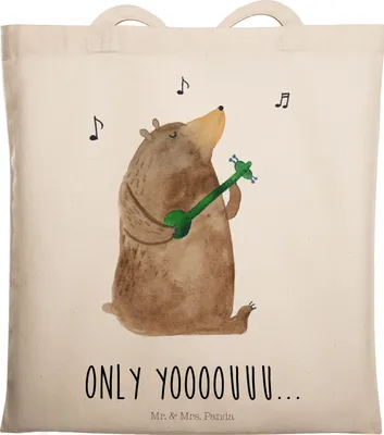 Produktbild von Mr. & Mrs. Panda Uni Tasche Bär Gitarre - Transparent - Geschenk, Schultasche, Shopping, Laptoptasche, canvas, Teddy, Tote Bag