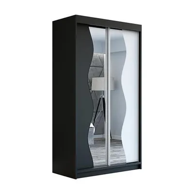 Produktbild von Schwebetürenschrank, 2-türig Schrank RIMA 120 cm (mit Spiegel) (Schwarz / schwarz / weiß)