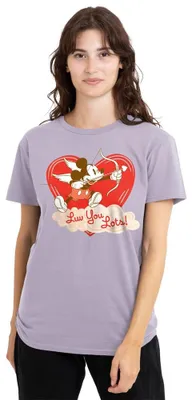 Productafbeelding van Disney Mickey Mouse, vintage Valentijnsdag T-shirt voor dames, met de tekst "Luv You Lots!", kleur: lavendel