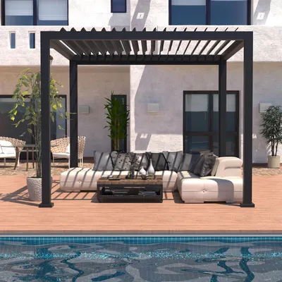 Produktbild von anndora Aluminium Pergola | Lamellenpavillon – anthrazit – 300 x 300 cm - Lamellen mit Kurbel verstellbar - stabil