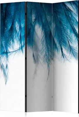 Produktbild von 3-teiliger Doppelseitiger Vlies Paravent - Sapphire Feathers 135x172 cm Tiere b-B-0196-z-b