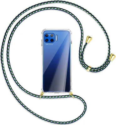 Produktbild von Handykette Backcover-Schutzhülle mit Band (Metall goldfarben) für Motorola Moto G 5G Plus - grün/blau/weiß
