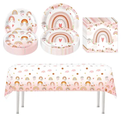 Immagine prodotto di Omgoods - Set di stoviglie per feste di compleanno, 41 pezzi - Decorazione arcobaleno