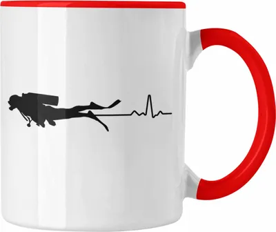 Produktbild von Trendation - Taucher Tasse Geschenk Kaffeetasse Geschenkidee Männer Tauchen Evolution Grafik Tauchlehrer Tauchsportler Becher (Rot)