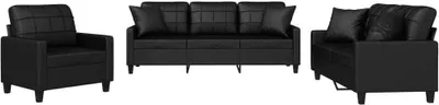 Produktbild von 3-tlg. Sofagarnitur mit Kissen Schwarz Kunstleder