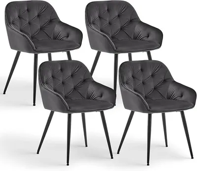 Imagen del producto de Silecomplaza: Juego de 4 sillas para comedor, tapizadas en terciopelo, con reposabrazos. Sillas acolchadas, ideales para cocina, comedor o salón. Juego de 4 sillas para comedor con reposabrazos y patas de metal (terciopelo gris)