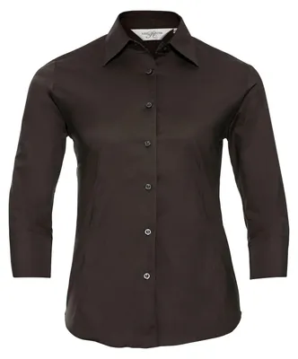 Image de Russell Collection - Chemise facile d'entretien pour femmes, manches 3/4 FK1728 (S) (chocolat)