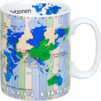 Produktbild von KÖNITZ 1113302990 Wissensbecher ZEITZONEN 460 ml aus Porzellan / Motivbecher