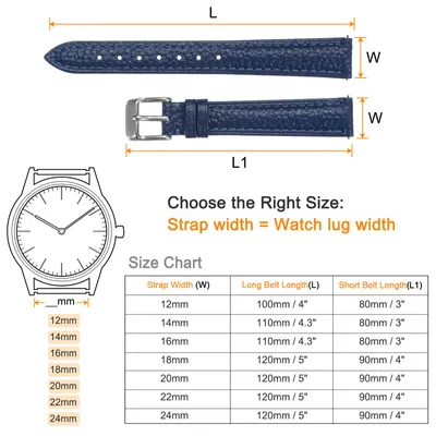 Produktbild von Uhrenarmband 14mm Leder mit Edelstahl Schnalle, Uhrenarmb?nder Schnellverschluss Vintage Ersatzarmband fš¹r Smartwatch Universal Uhr Elegantes Damen Herren (Dunkelblau)