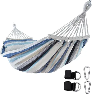 Productafbeelding van Hangmat met spreidbalk - 220 x 120 cm - Blauw - Wit