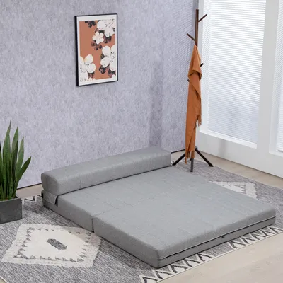 Produktbild von Gästebett Bodensofa Zweisitzer, Klappsessel Bettfunktion faltbar, Polyester Schaumstoff Grau | atmungsaktiv | bis 250 kg | 138 x 80 x 50 cm