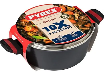 Image de Faitout PYREX Optima, 24 cm, Noir, Aluminium Recyclé, Revêtement Céramique Antiadhésif