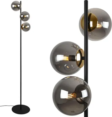 Produktbild von Stehlampe Siena schwarz-gold 3-flammig mit graphitfarbenen Lampenschirmen