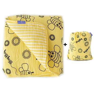 Produktbild von Milk&Moo Buzzy Bee Musselin Flauschige Babydecke, 100% Baumwolle, Musselin Babydecke für Kinderwagen und Babyschale, 90x110 cm, gelb