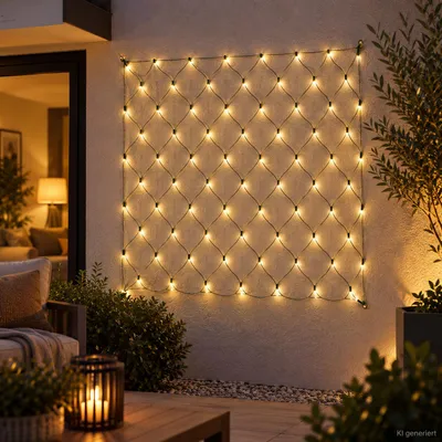100 LED Lichternetz Lichterkette warmweiß Innen Aussen Timer Batterie