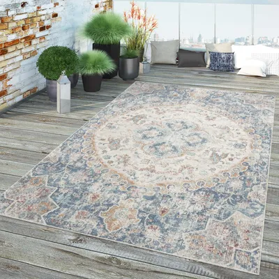 Produktbild von TT Home In-& Outdoor Teppich Küche Wohnzimmer Wetterfest Balkon Vintage Design Abstrakt Größe 160 cm Rund