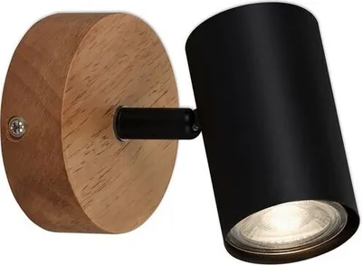 Produktbild von Wandspot retro Spot dreh- & schwenkbar 1x GU10 35W Schwarz Holz Briloner