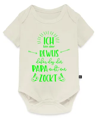 Produktbild von Spreadshirt Der Beweis Dass Der Papa Nicht Nur Zockt Kurzarm Tages Baby Body, 74 (6-9 M.), Naturweiß
