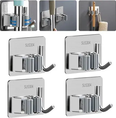 Image de Support mural adhésif pour balais et outils - Lot de 4