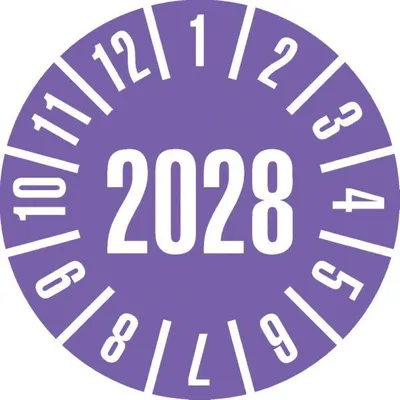 Produktbild von Dreifke® Jahresprüfplakette 2028, violett, Folie, ablösbar, Ø 30mm, 18 Stk.