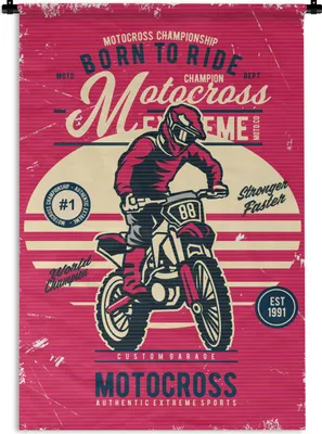 Produktbild von MuchoWow® Wandteppich Wandbehang Motocross - Vintage - Angebot 120x180 cm Tapisserie Dekoration Wandtuch - Schlafzimmer - Dekorationen für das Haus