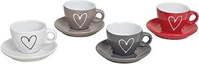 Produktbild von 4er SET Espressotassen Keramik Herz Unterteller Ø 6,5 cm Keramik