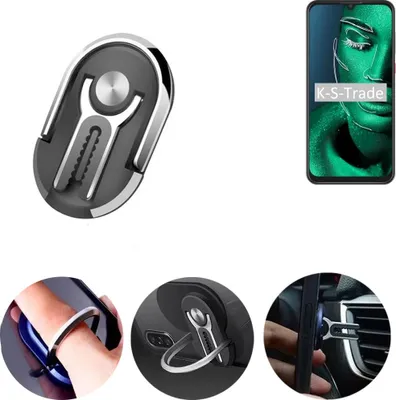 Produktbild von K-S-Trade 3in1 Smartphone-Ring Handy-Ring kompatibel mit ZTE Blade 10 Fingerhalterung  Handyring Tischständer Lüftungsgitter-Halterung Tisch