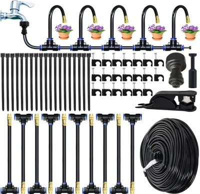 Produktbild von Bewässerungsdüsen-Set 10m mit 20cm Einstellring, 10 T-Stücken & Rückschlagventilen