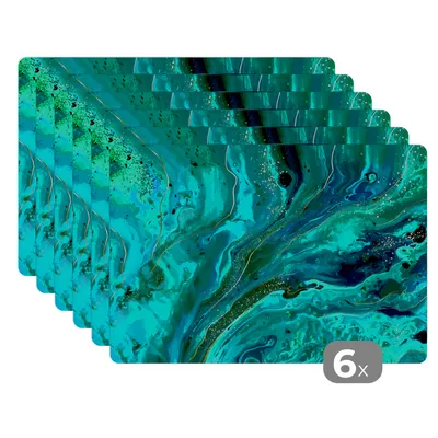 Obrázok produktu pre MuchoWow® Podložky Sada 6 podložiek Umývateľné podložky 30x45x0.3cm Mramor - achát - zelený Podložka pod stôl Nekĺzavá a odolná voči teplu