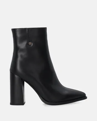 Produktbild von Schwarze Leder-Ankle-Boots mit hohem Absatz für Damen, Größe 37