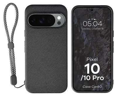 Produktbild von Hülle mit Handgelenkband für Google Pixel 10 / 10 Pro, Bizon Case CarbO, Schwarz