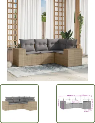 Produktbild von The Living Store 4-tlg. Garten-Sofagarnitur mit Kissen Beige Poly Rattan