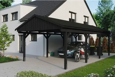 Produktbild von Einzelcarport SKAN HOLZ Fichtelberg inkl. Pfostenanker, schwarze Dachschindeln 423 x 808 cm anthrazit