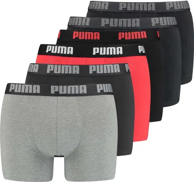 Produktbild von PUMA Herren Boxer Shorts, 6er Pack - Basic Boxer ECOM, Baumwolle Stretch, Everyday Grau/Schwarz/Rot L
