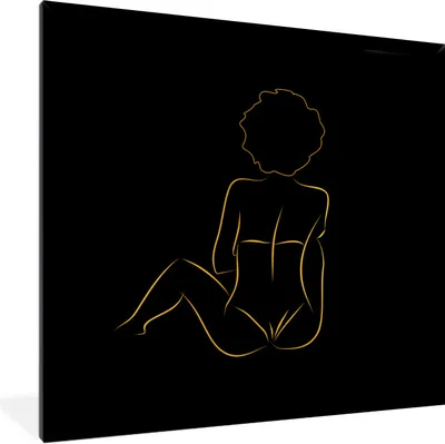 Produktbild von MuchoWow® Gerahmtes Poster Frau - Schwarz - Gold - Strichzeichnung 40x40 cm - Poster mit Schwarzem Bilderrahmen Wandposter Rahmen Foto Bilder - Mit Rahmen - Wanddekoration Schlafzimmer