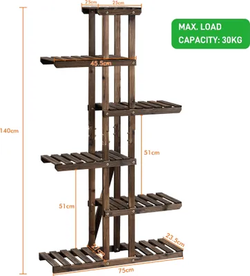 Zdjęcie produktu dla 6-poziomowy stojak na kwiaty 411288 brązowy, lite drewno