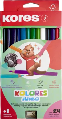Image de Kores BB93524 Crayons de couleur triangulaires Kores "Kolores JUMBO", étui carton de 24 pièces